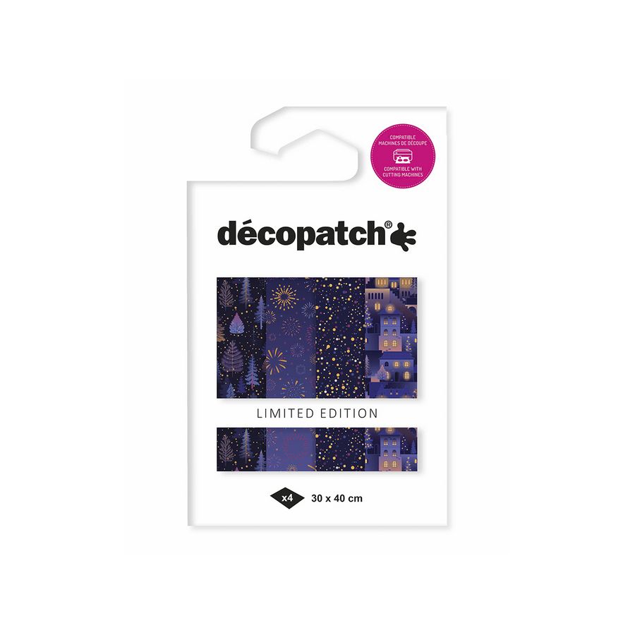 Assortiment 4 feuilles « Nuit de Noël » – Édition limitée, foil 30×40 cm (Décopatch)