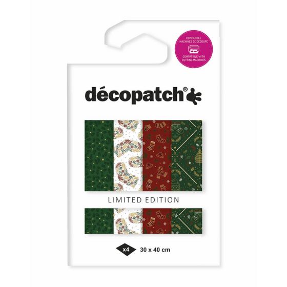Assortiment 4 feuilles « Noël Vintage » – Édition limitée, foil 30×40 cm (Décopatch)