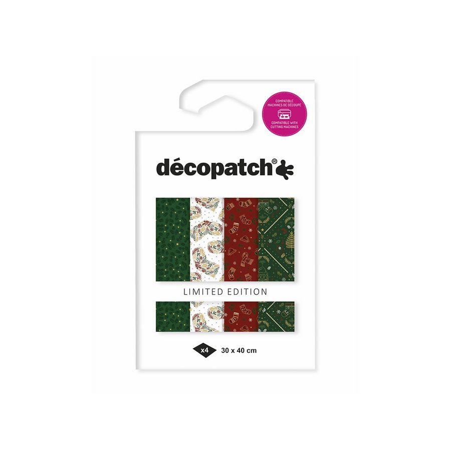 Assortiment 4 feuilles « Noël Vintage » – Édition limitée, foil 30×40 cm (Décopatch)