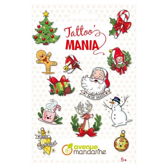 Tatouages éphémères « Noël » – planche 12 motifs (Avenue Mandarine)