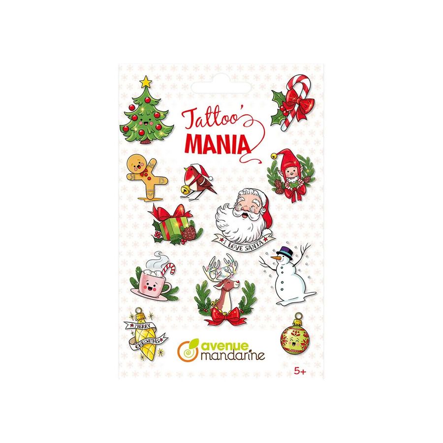Tatouages éphémères « Noël » – planche 12 motifs (Avenue Mandarine)