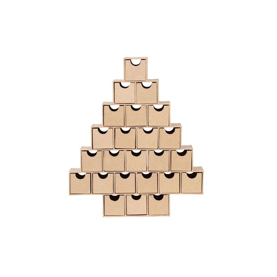 Calendrier de l’Avent « Sapin » en papier mâché – 24 tiroirs, 30×5×35 cm (Décopatch)