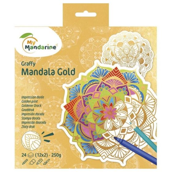 Coloriage Mandala Doré « Graffy » – 24 pages détachables, papier Clairefontaine (My Mandarine)