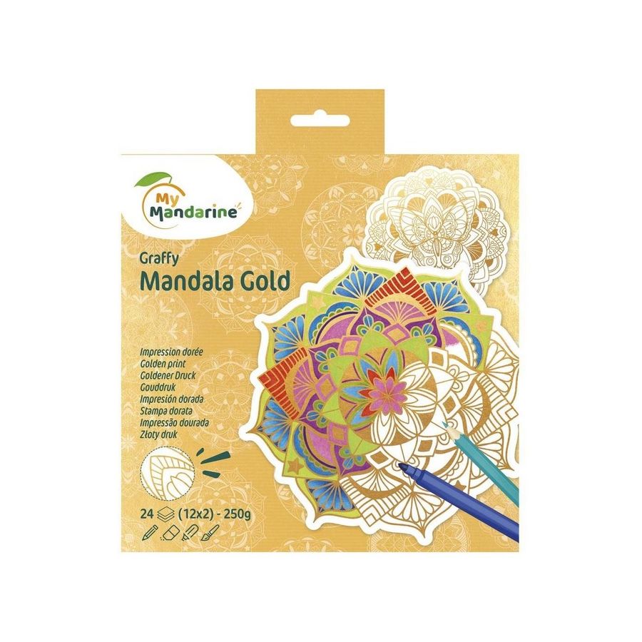 Coloriage Mandala Doré « Graffy » – 24 pages détachables, papier Clairefontaine (My Mandarine)