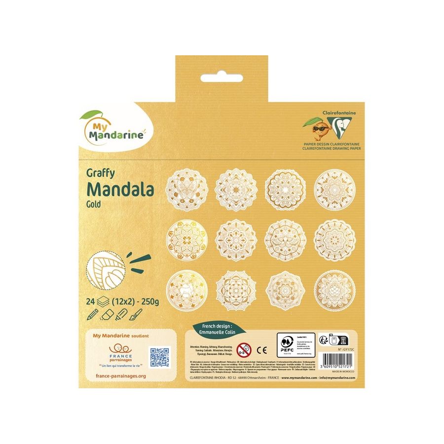 Coloriage Mandala Doré « Graffy » – 24 pages détachables, papier Clairefontaine (My Mandarine)