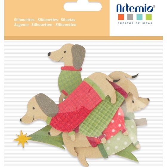 Set de silhouettes bois colorées « Woofy Christmas » – 6 modèles, H 3 à 7 cm (Artemio)