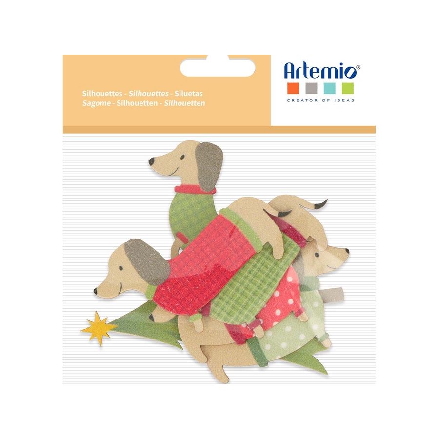 Set de silhouettes bois colorées « Woofy Christmas » – 6 modèles, H 3 à 7 cm (Artemio)