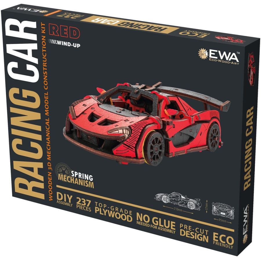 Modèle mécanique voiture de course rouge – Eco Wood Art (21×9,5×5,7 cm)