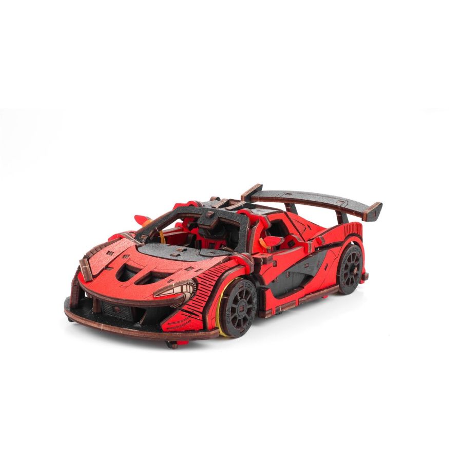 Modèle mécanique voiture de course rouge – Eco Wood Art (21×9,5×5,7 cm)