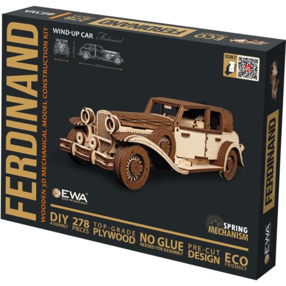 Maquette 3D voiture rétro – Eco Wood Art (28×9,6×9 cm)