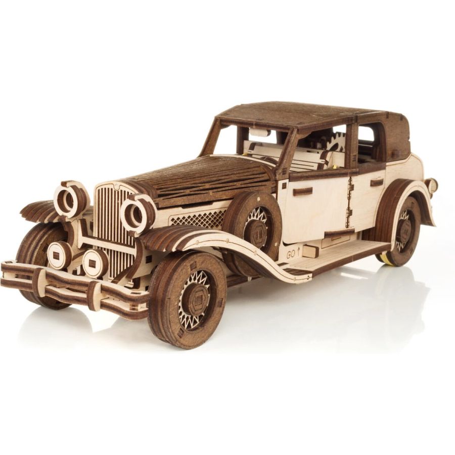 Maquette 3D voiture rétro – Eco Wood Art (28×9,6×9 cm)