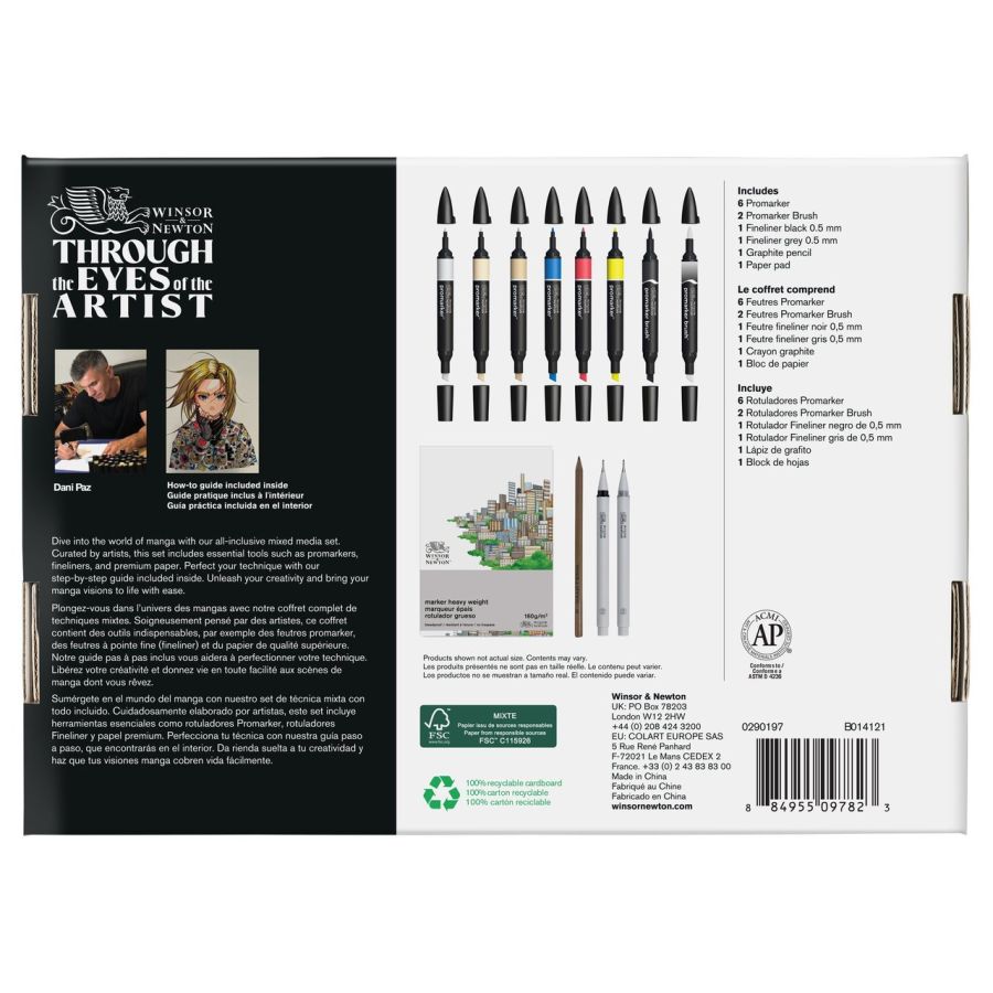 Coffret Mix Media Manga – Winsor & Newton (Promarker, fineliners, papier bleedproof)