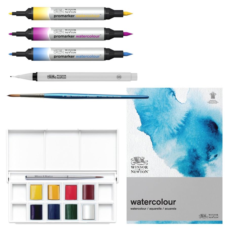 W&N Mixed Media Set – Watercolour (Promarker aquarelle, 8 demi-godets, papier)