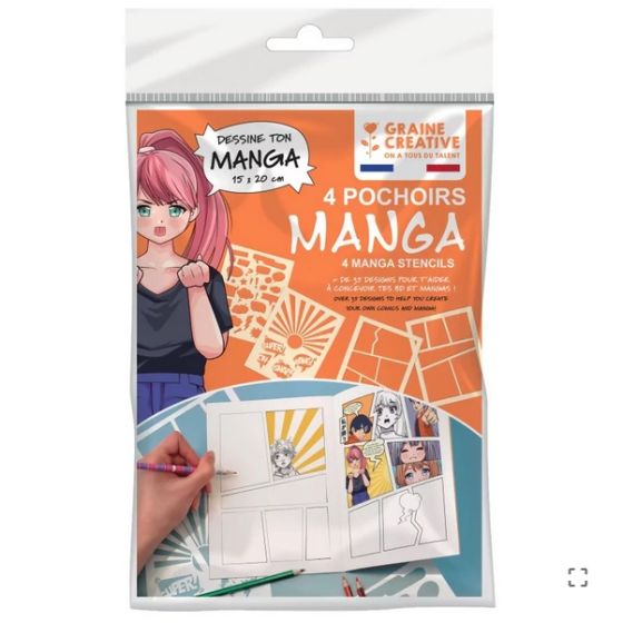 Lot 4 Pochoirs Manga 15x20 cm – Graine Créative