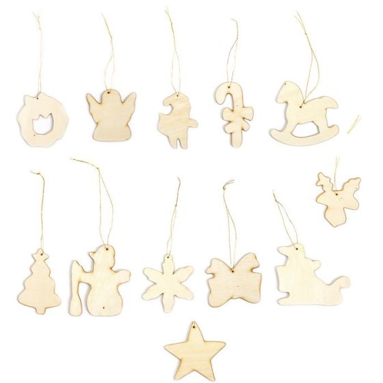 Set 12 Figurines de Noël en Bois à Suspendre