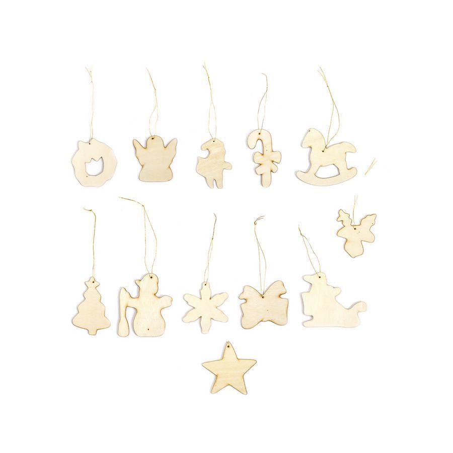 Set 12 Figurines de Noël en Bois à Suspendre