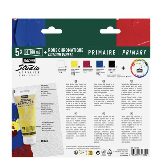 Coffret Acrylique Primaires 5x100 ml + roue – Pébéo Studio