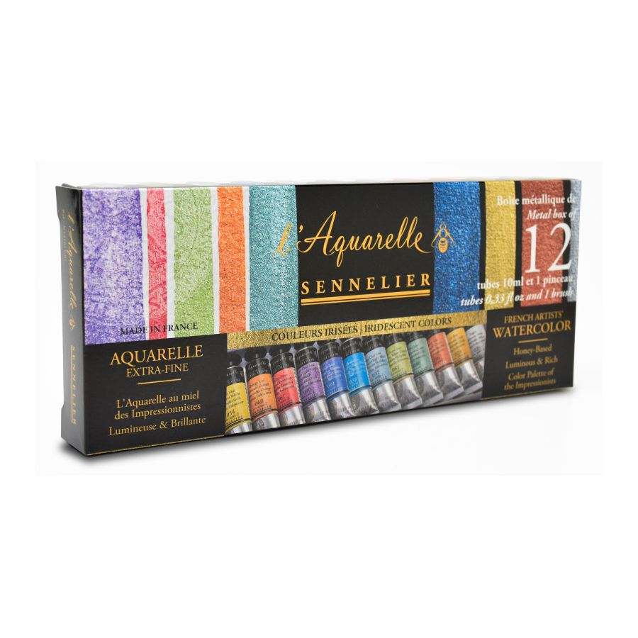 Boîte métal Sennelier – 12 aquarelles irisées + pinceau