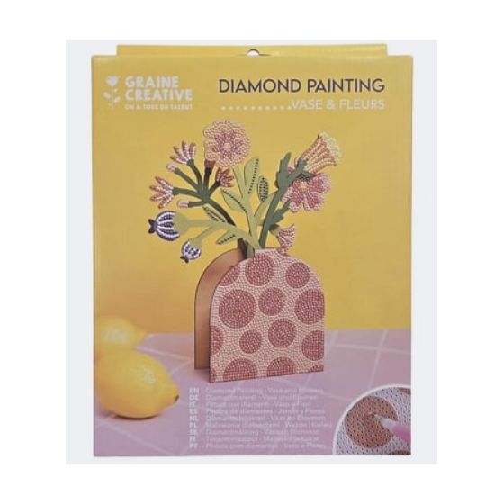 Kit Diamond Painting 3D – Vase rose & fleurs à diamanter