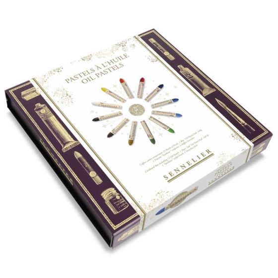 Coffret magnétique 12 pastels à l’huile + bloc 18,7 × 14,8 cm – Sennelier