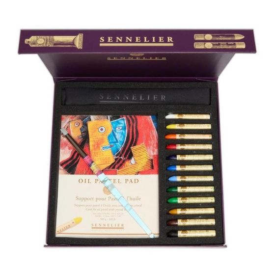 Coffret magnétique 12 pastels à l’huile + bloc 18,7 × 14,8 cm – Sennelier