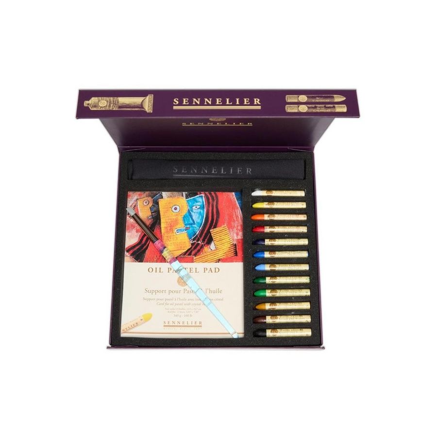 Coffret magnétique 12 pastels à l’huile + bloc 18,7 × 14,8 cm – Sennelier
