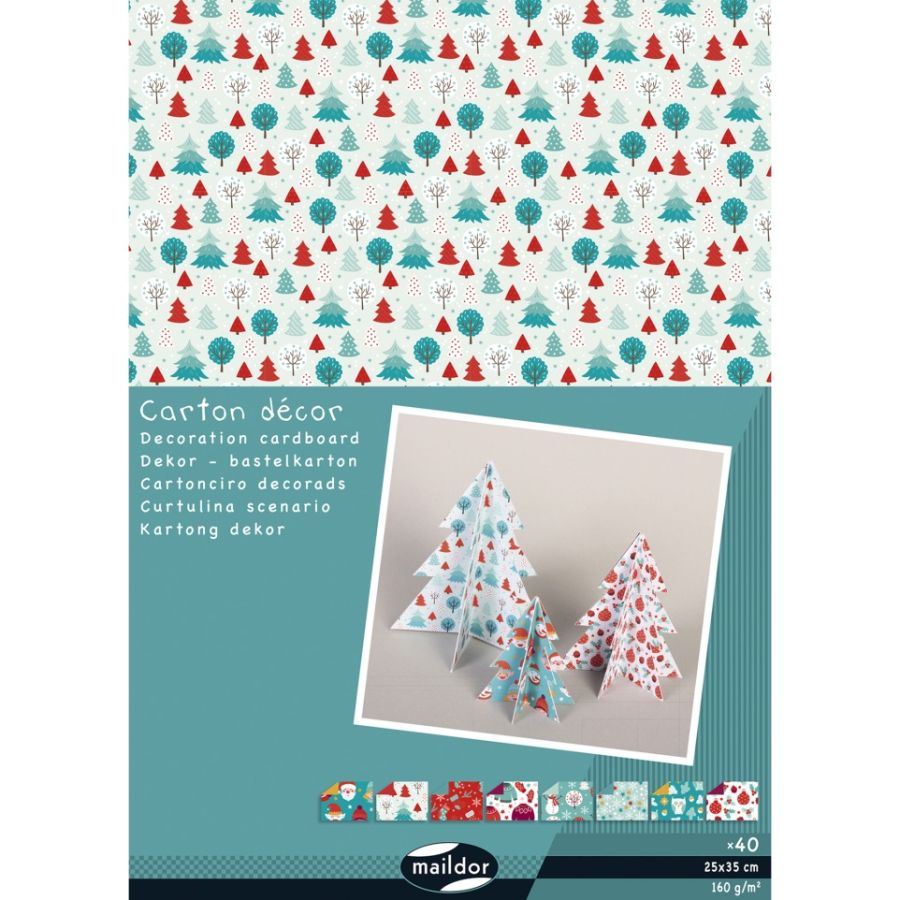Carton décor – Noël – Multicolore – 40 feuilles 160 g/m² (25 x 35 cm)