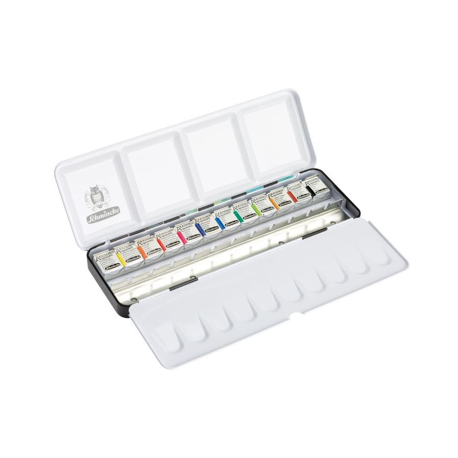 Boîte métal « En surface » 12 ½ godets + 12 vides – Akademie Aquarell Schmincke
