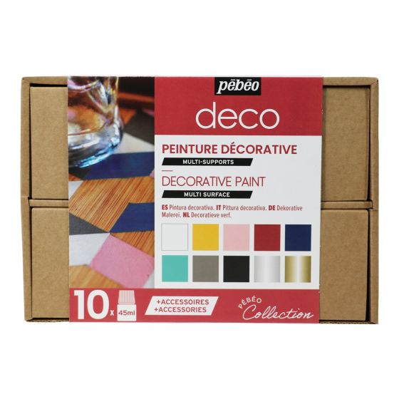 Coffret Deco Pébéo – 10 x 45 ml (peinture acrylique multi-supports)