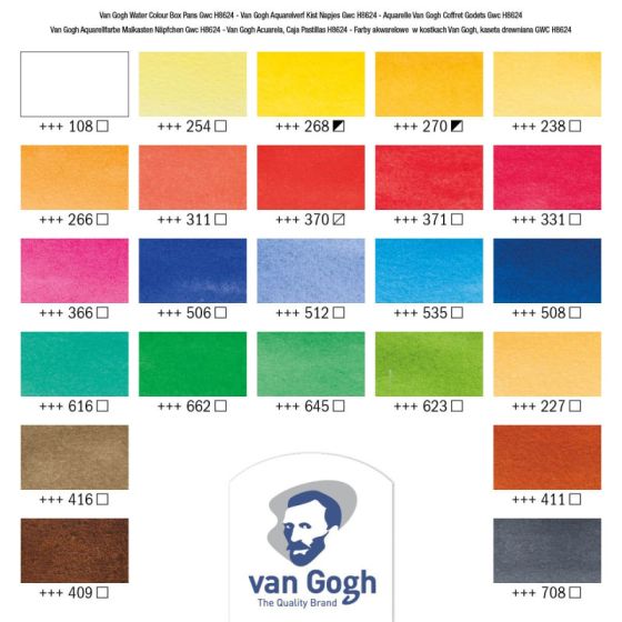 Coffret aquarelle Van Gogh bois – 24 demi-godets + 2 pinceaux