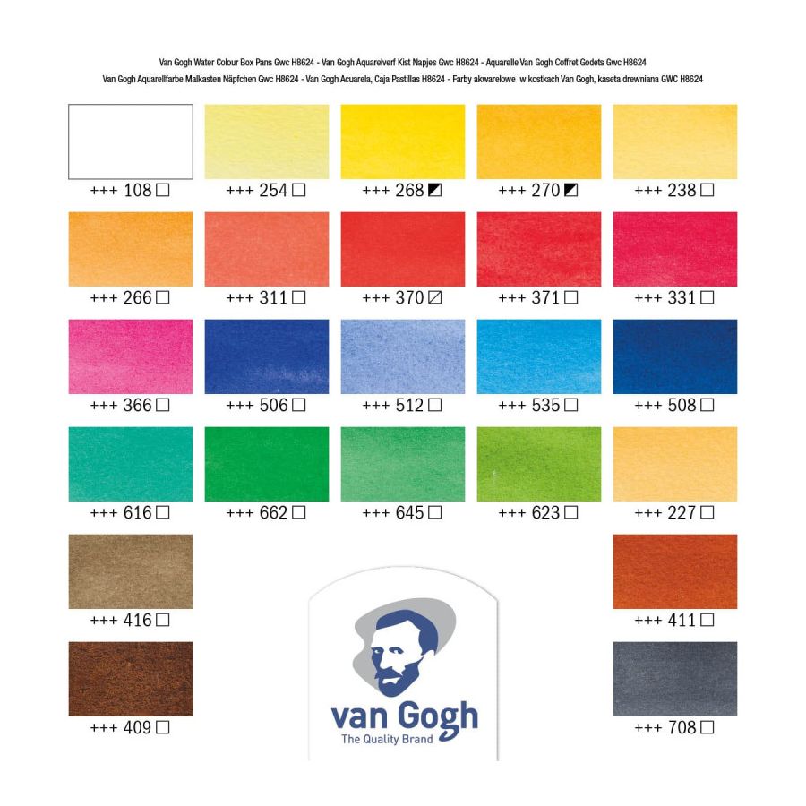Coffret aquarelle Van Gogh bois – 24 demi-godets + 2 pinceaux