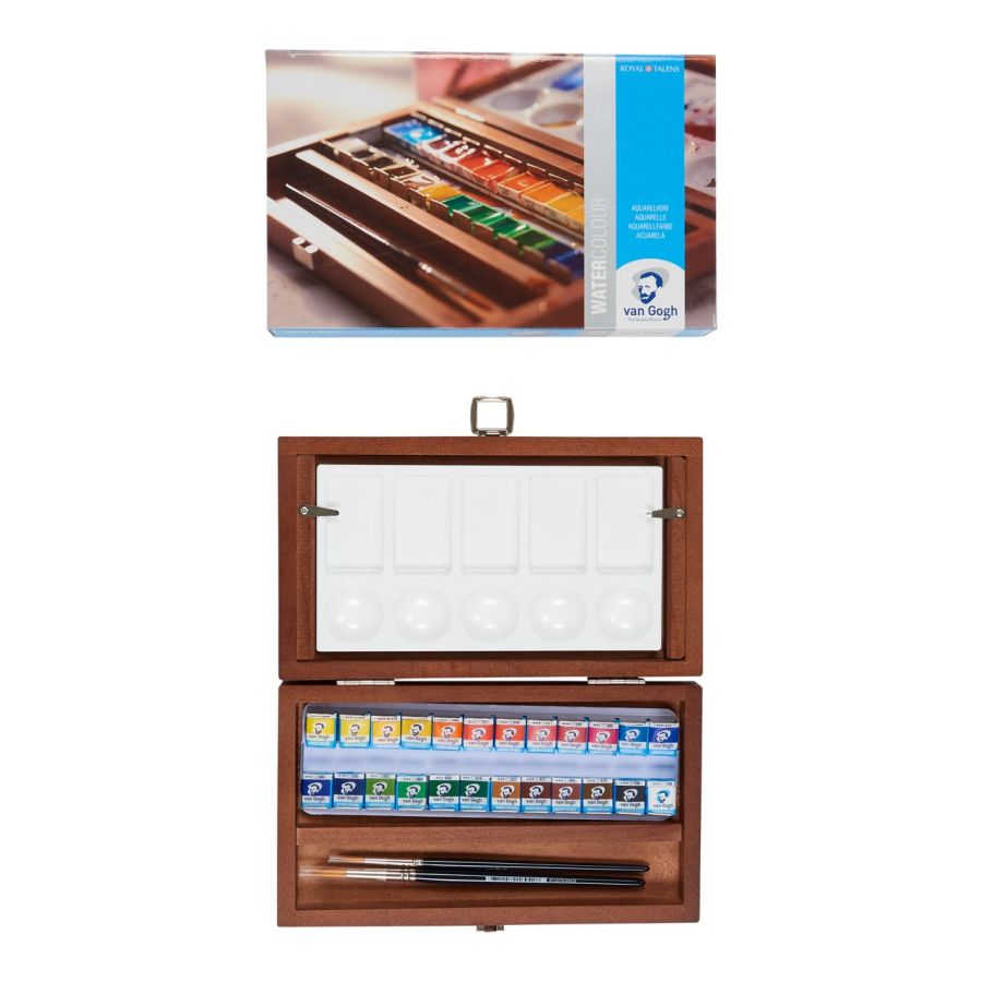 Coffret aquarelle Van Gogh bois – 24 demi-godets + 2 pinceaux