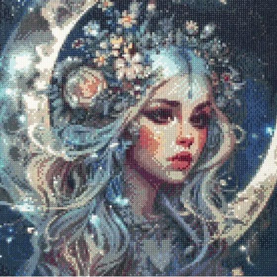 Diamond Painting Lune 40x50 cm – Toile imprimée avec strass et accessoires