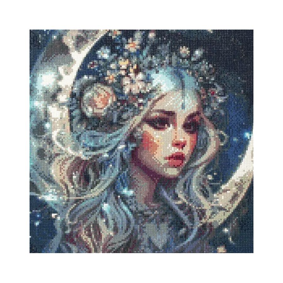Diamond Painting Lune 40x50 cm – Toile imprimée avec strass et accessoires