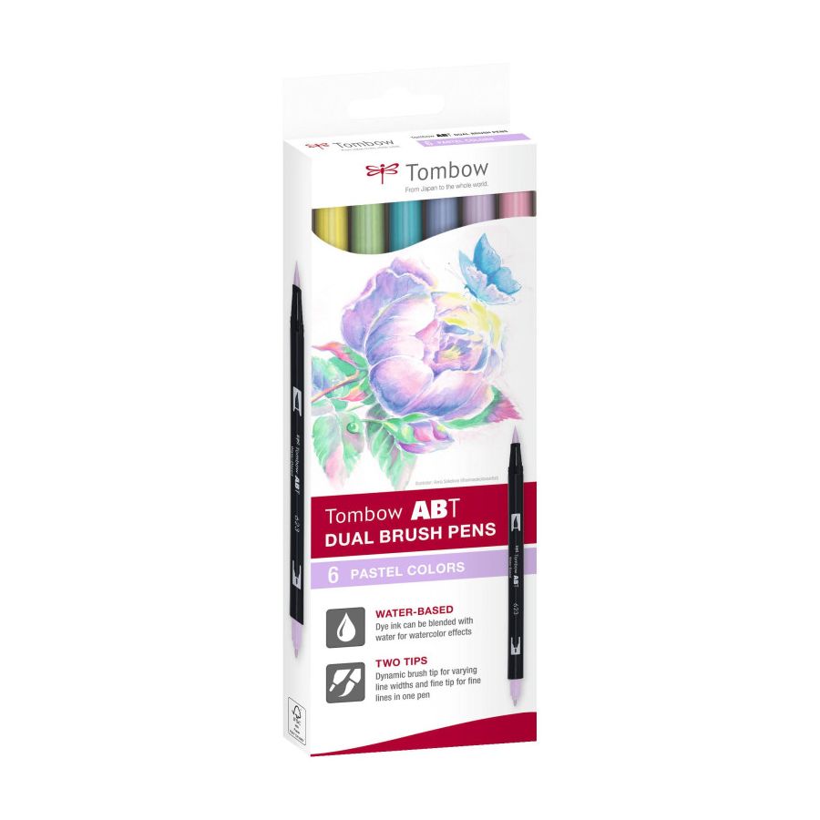 Coffret Tombow ABT – 6 feutres double pointe (couleurs pastels)