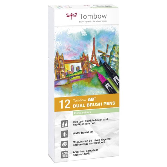 Coffret Tombow ABT – 12 feutres double pointe (couleurs pastels)