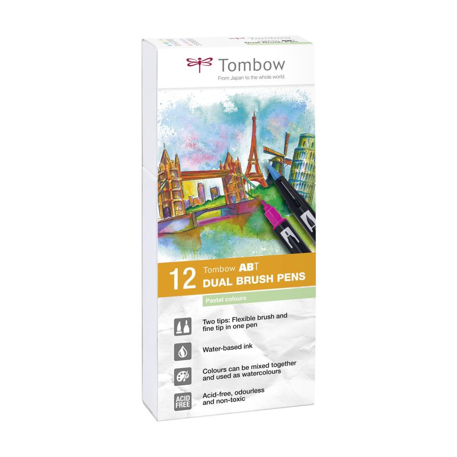 Coffret Tombow ABT – 12 feutres double pointe (couleurs pastels)