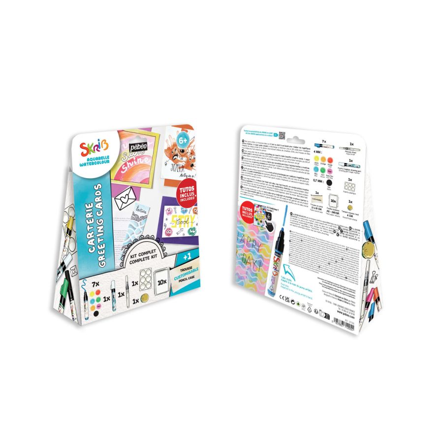 Kit Carterie Skrib gouache – 7 marqueurs, pinceau à eau, drawing gum et cartes – Pébéo