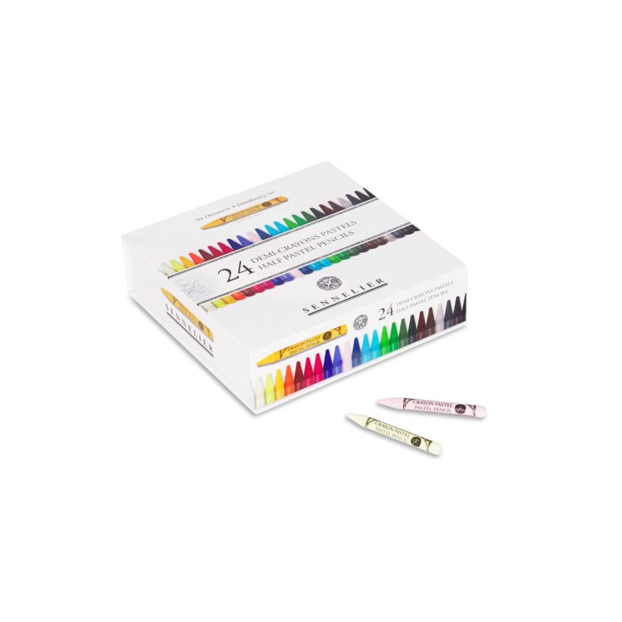 Boîte magnétique 24 crayons demi-pastels + 12 emplacements vides – Set découverte