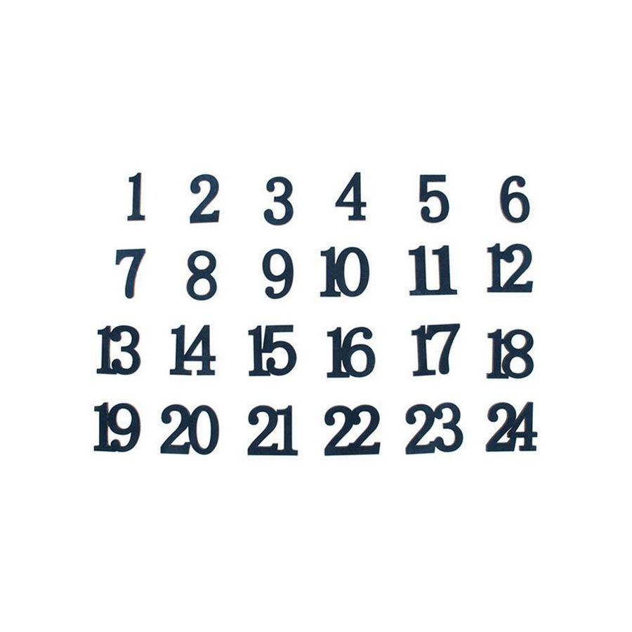 Chiffres de l’Avent en bois recouverts de velours bleu marine Ø 3 cm – 1 à 24