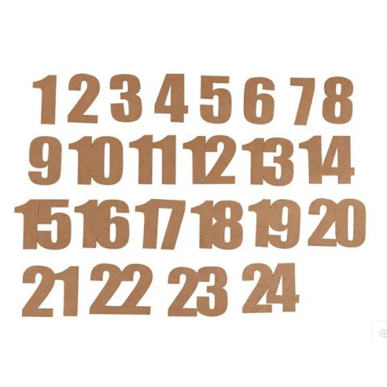 Chiffres calendrier de l’Avent en papier kraft 1 à 24 – Rayher – 3,9 cm