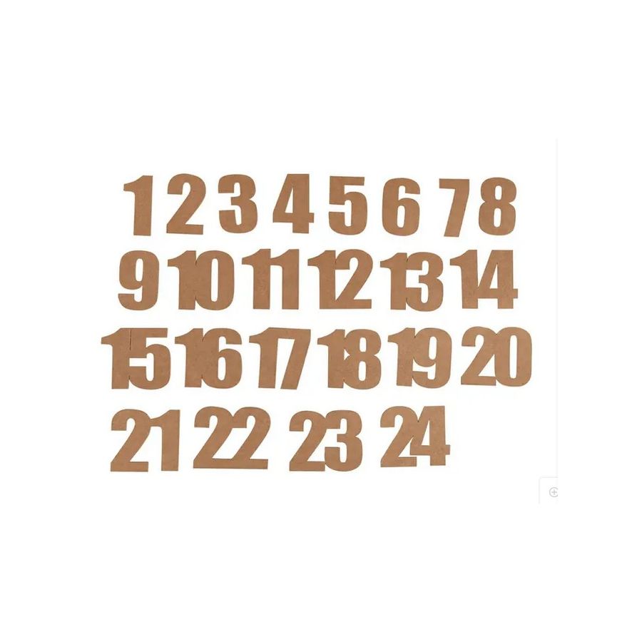 Chiffres calendrier de l’Avent en papier kraft 1 à 24 – Rayher – 3,9 cm