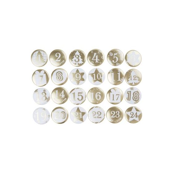 24 badges métal or et blanc 1 à 24 Ø 2,5 cm – Calendrier de l’Avent à créer