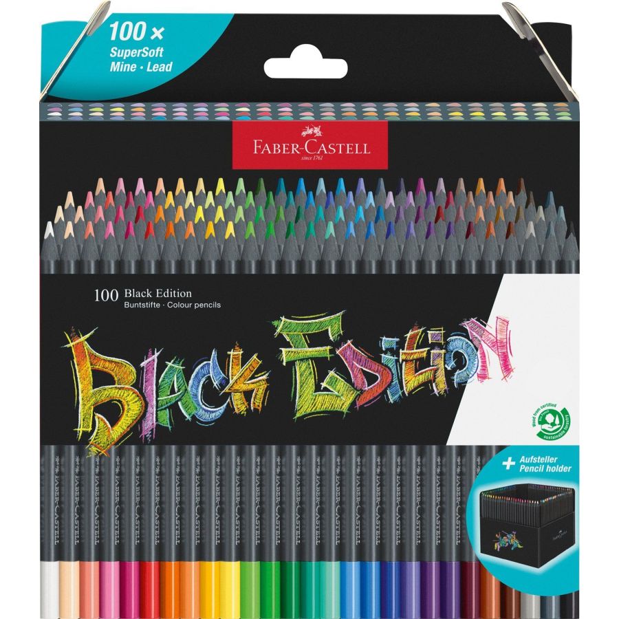 Pochette de 100 crayons de couleur Faber-Castell Black Edition