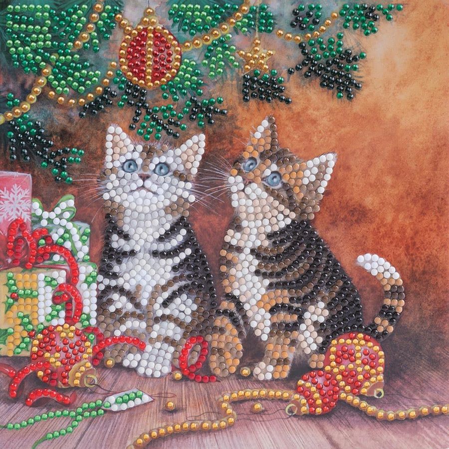 Kit carte Crystal Art – Magic of Christmas – Chatons et sapin – Avec enveloppe