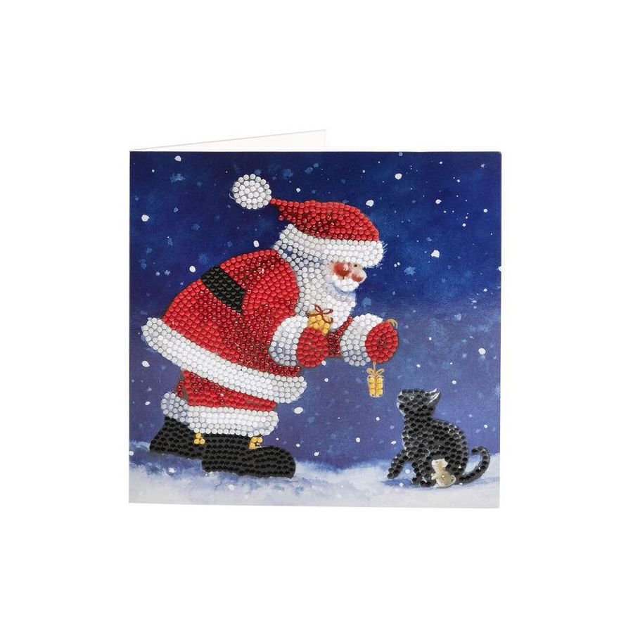 Kit carte Crystal Art broderie diamant Père Noël – 18 × 18 cm – Avec enveloppe