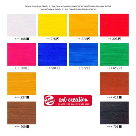 Talens Art Creation – Set peinture acrylique 12 x 12 ml (couleurs de base)