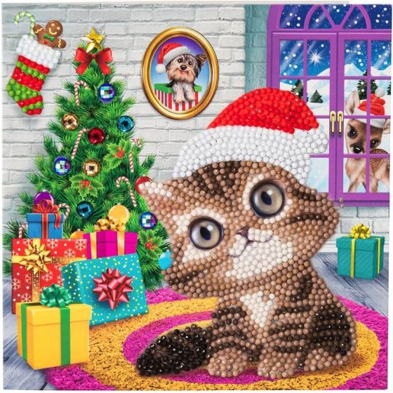 Kit carte broderie diamant – Crystal Art – 18 x 18 cm – Chaton Noël