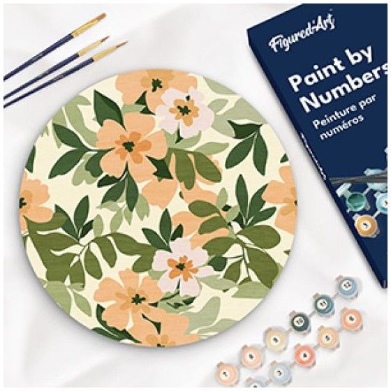 Peinture par Numéro  sur disque en Bois 30 cm de diamètre – Motif Foral