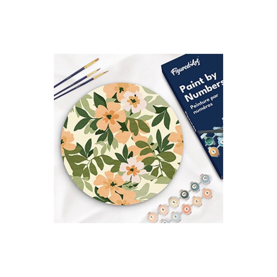 Peinture par Numéro  sur disque en Bois 30 cm de diamètre – Motif Foral